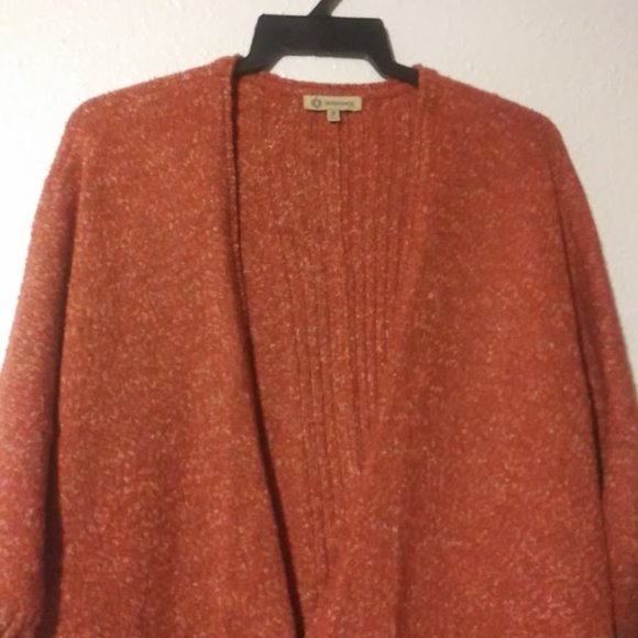 Democracy women's size M orange multicolored cardigan sweater with gray trim - Picture 2 of 14